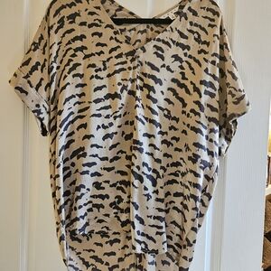 CAbi Beige and Black Abstract Blouse
